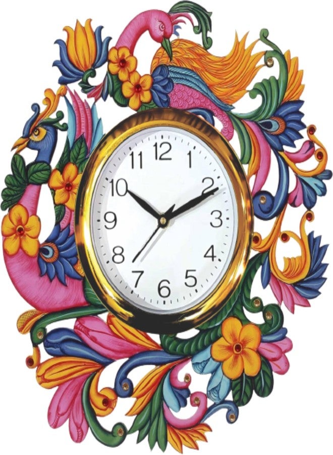 APS ART PLUS STORE متجر APS ART PLUS: ساعة حائط خشبية بتصميم طاووس، مناسبة لتزيين جدران المنزل والمكتب، وساعة حائط خشبية لتزيين جدران غرفة المعيشة. - Image 1